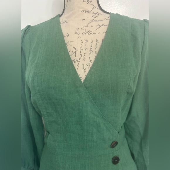 Lulus Draper’s Dream Retro Green Wrap Dress with Buttons NWT - Picture 5 of 16
